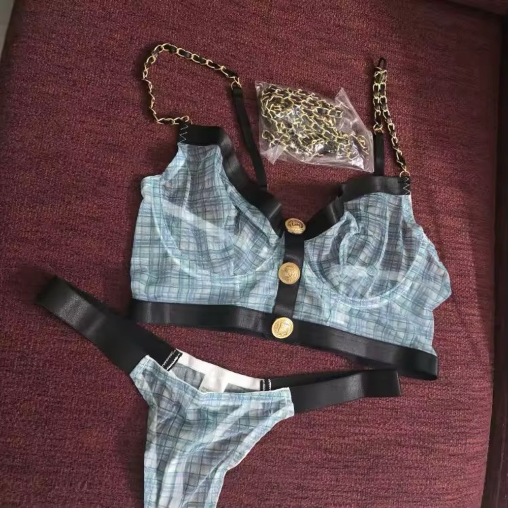 Plaid Blue Women's Lingerie Set